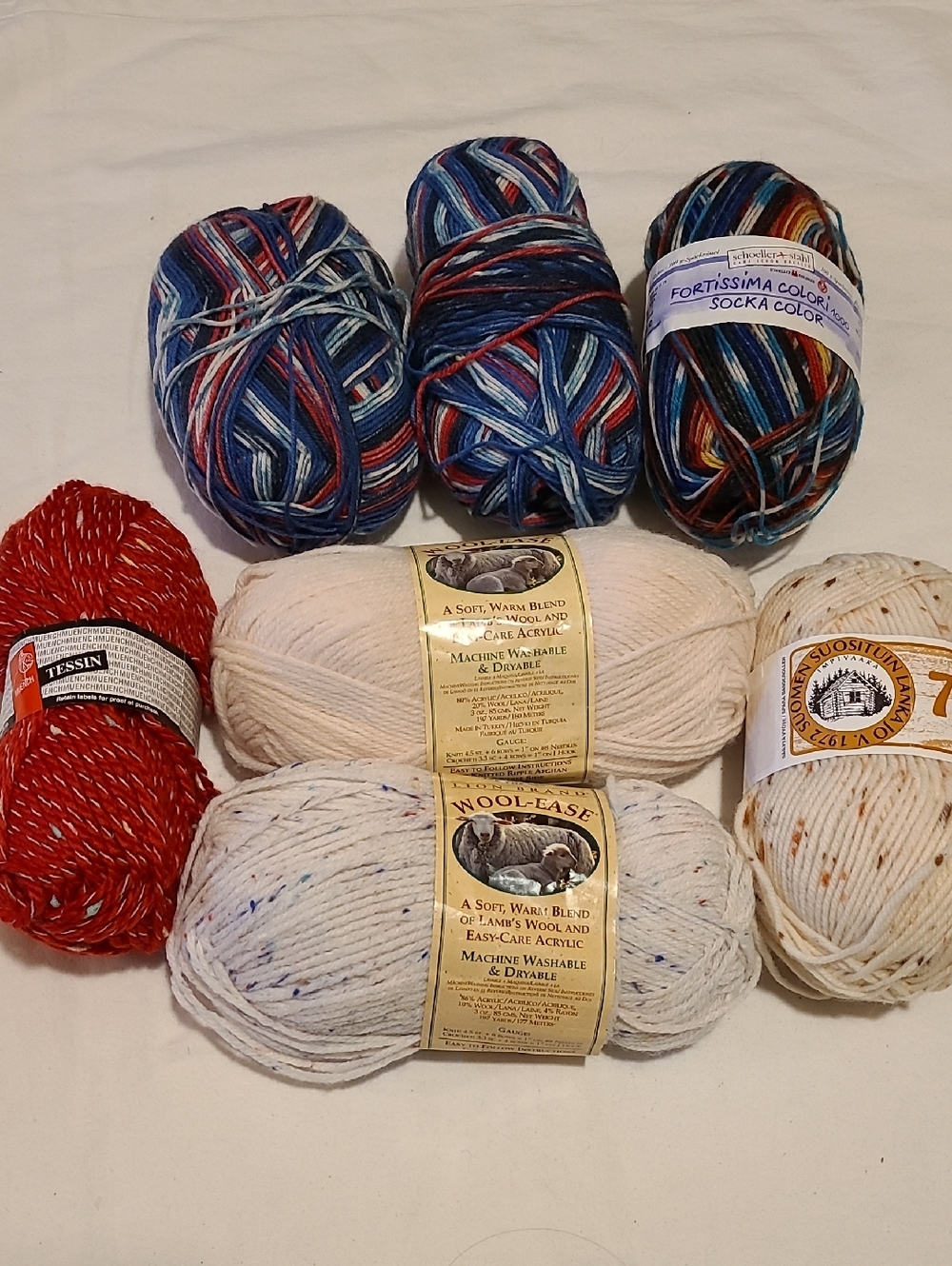 Wool Blends, 7 Skeins, Assorted Colors, Lion Wool-ease Fortissima Crochet Crafts